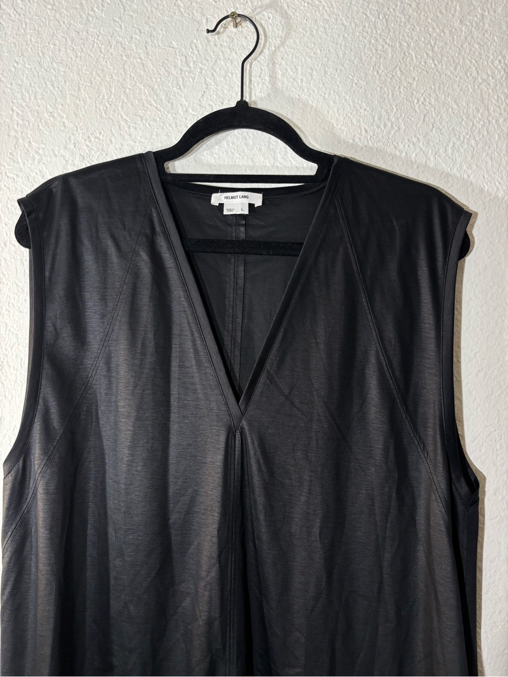 Helmut Lang Glossy Black Sleeveless Midi Dress Faux Leather Look Size Large - Picture 4 of 16